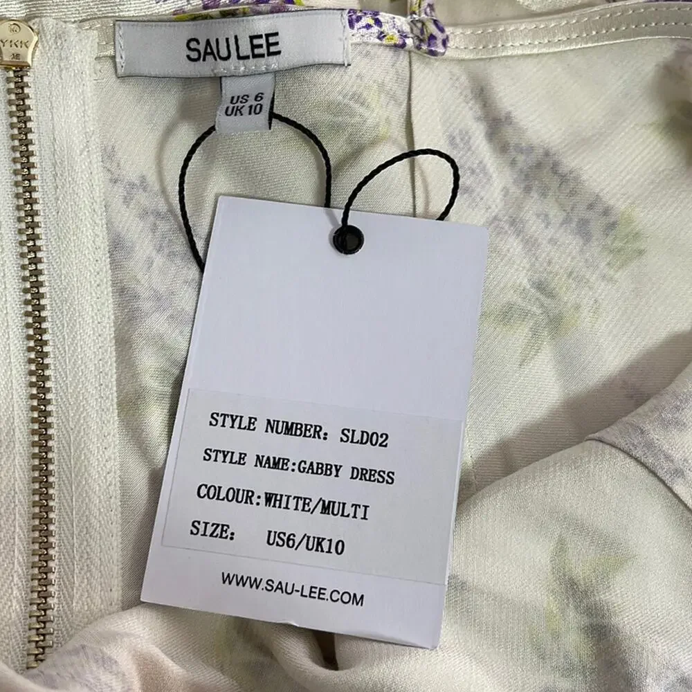 Sau Lee Gabby Floral White and Purple Slip Mini Dress Size 6 - Picture 7 of 8